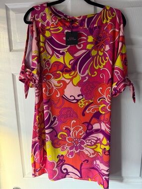 Trina Turk orange pink floral beach summer dress size M